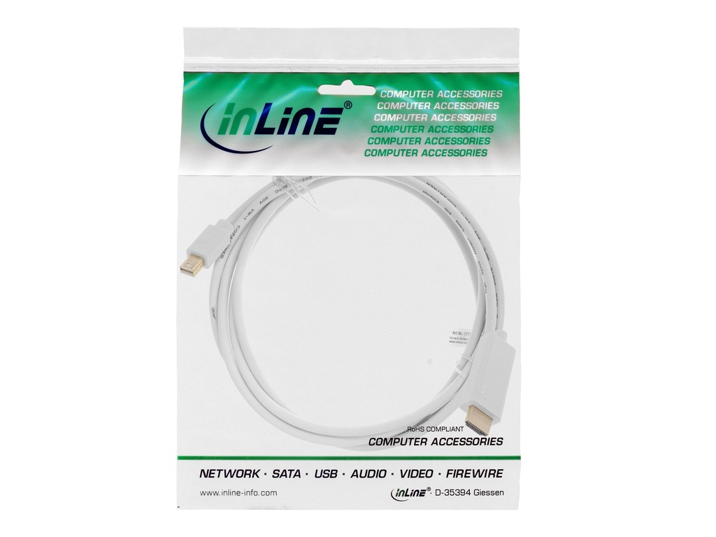 INTOS INLINE Mini DisplayPort zu HDMI Konverter Kabel mit Audio weiss 2m