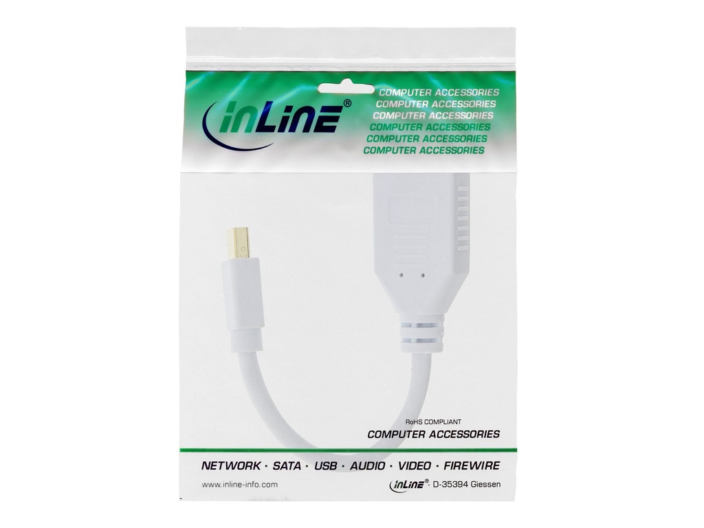 INLINE ® Kabel Mini DisplayPort Stecker zu DisplayPort Buchse, 4K2K, weiß, 0,15