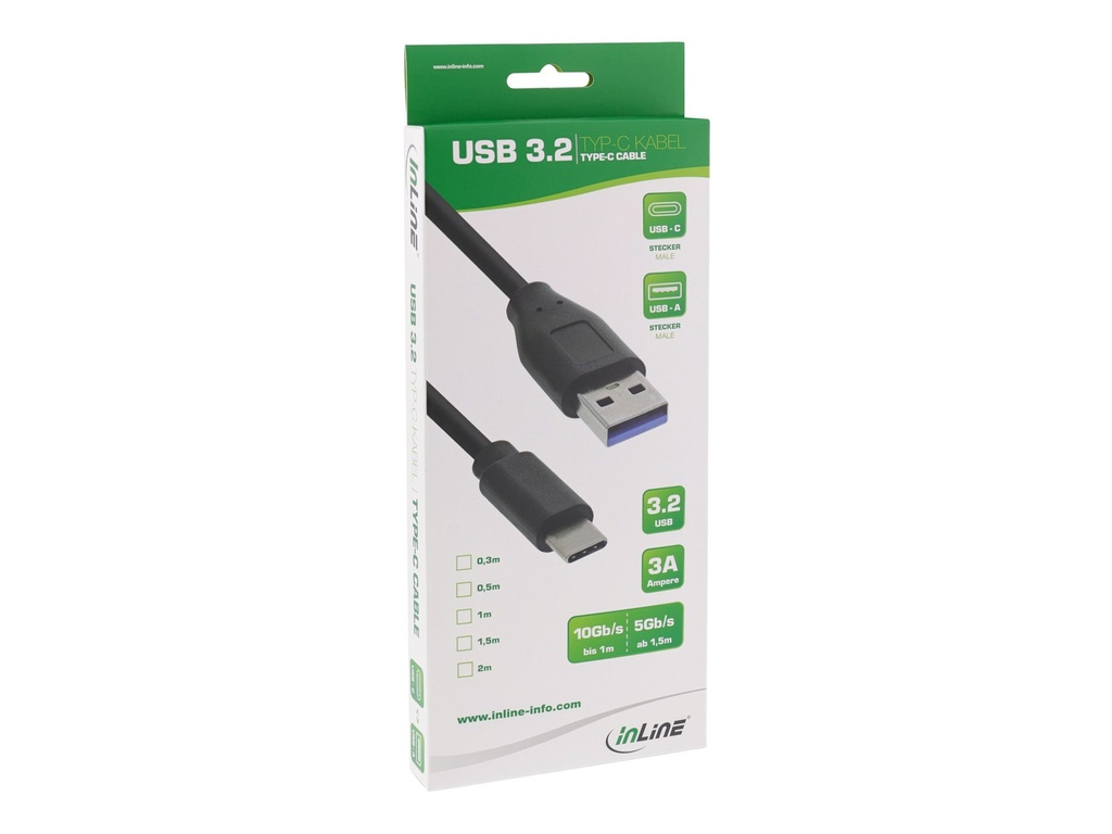 INLINE USB 3.1 Kabel Typ C Stecker an A Stecker schwarz 1m