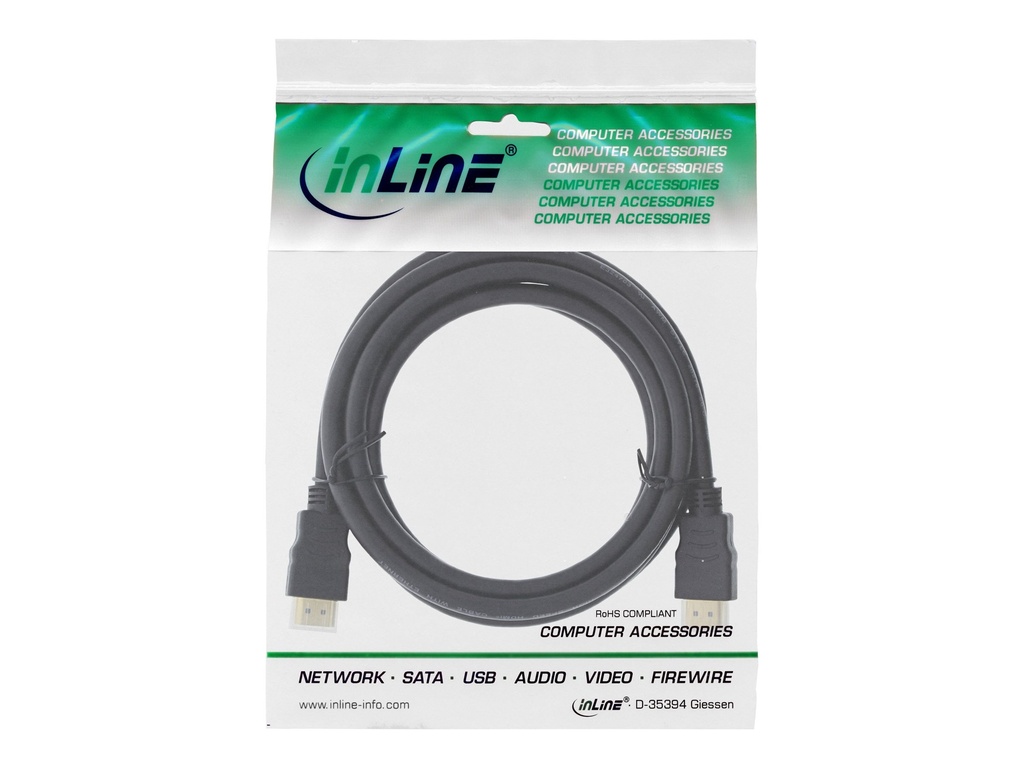 INLINE HDMI Kabel HDMI-High Speed mit Ethernet Premium Stecker / schwarz / gold