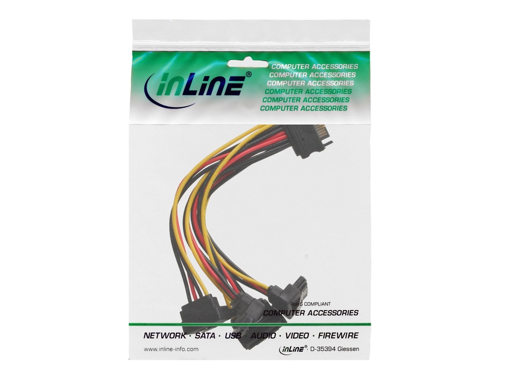 INLINE 29683X SATA Strom-Y-Kabel SATA Buchse an 4x SATA Stecker gewinkelt 0.3m
