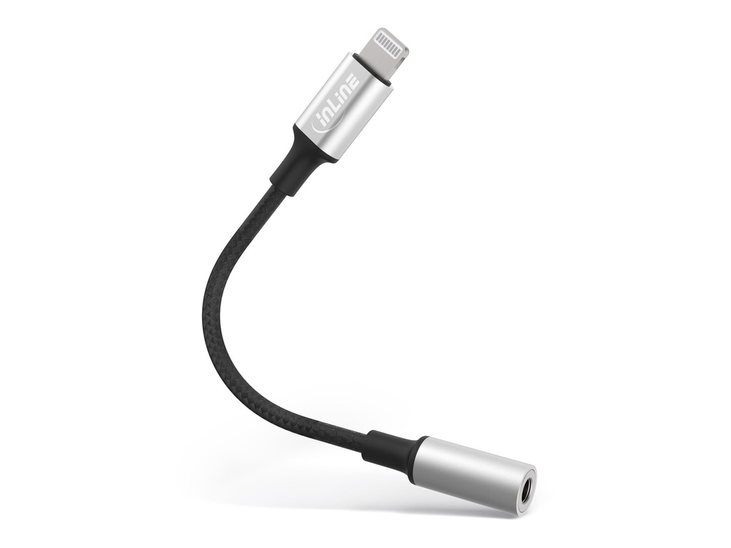 INLINE Lightning Audio Adapter Kabel, für iPad, iPhone, iPod, silber/schwarz, 0