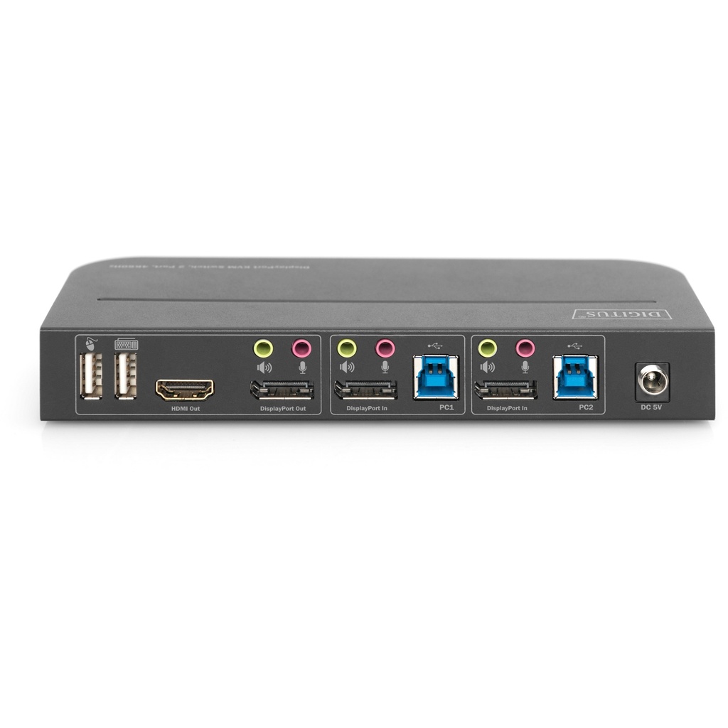 DIGITUS KVM Switch, 2-Port, 4K60Hz, 2xDP in, 1xDP/HDMI out