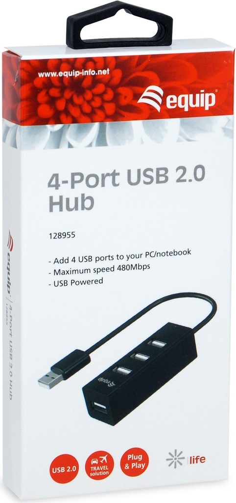 EQUIP USB-Hub USB 2.0 St -> 4x USB Bu 0.15cm 480Mbps schwarz