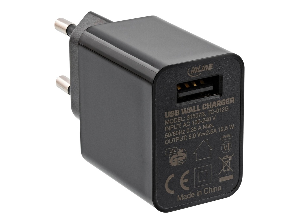 INTOS ELECTRONIC InLine USB Ladegerät Single, Netzteil, Stromadapter, 100-240V