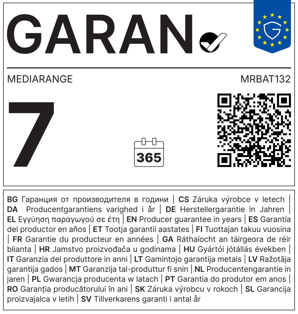 Label zur Herstellergarantie nach Anhang der Durchführungsverordnung (EU) 2025/1960