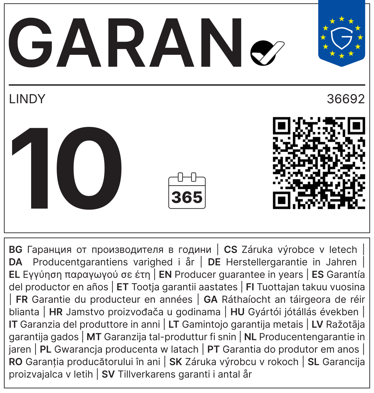 Label zur Herstellergarantie nach Anhang der Durchführungsverordnung (EU) 2025/1960