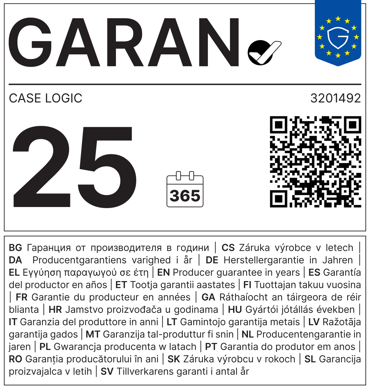 Label zur Herstellergarantie nach Anhang der Durchführungsverordnung (EU) 2025/1960