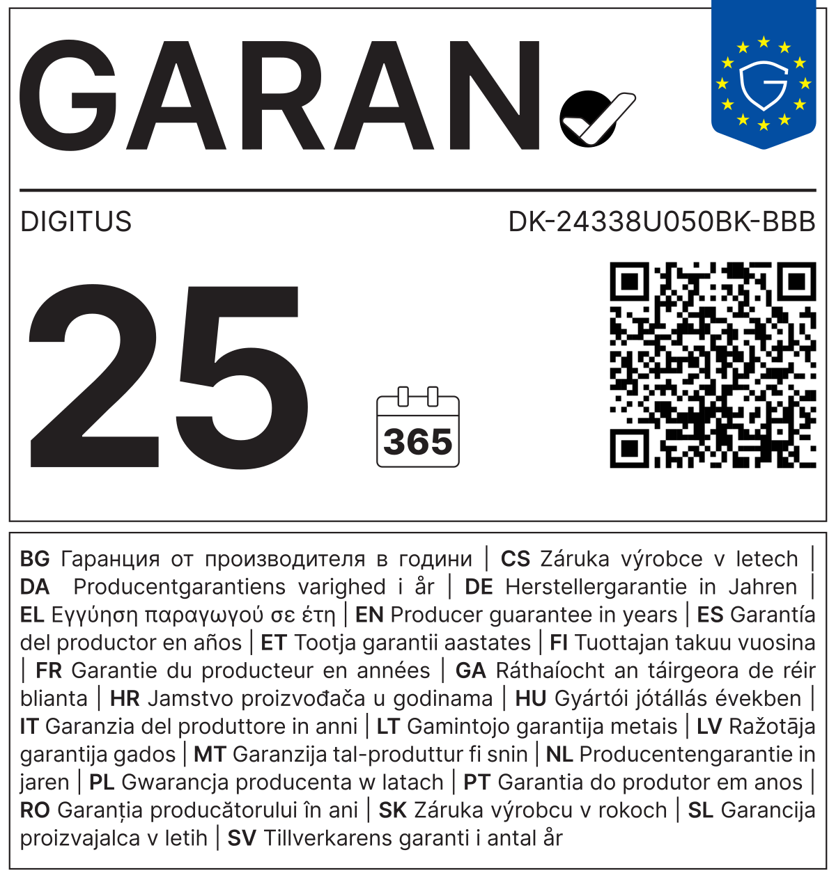 Label zur Herstellergarantie nach Anhang der Durchführungsverordnung (EU) 2025/1960